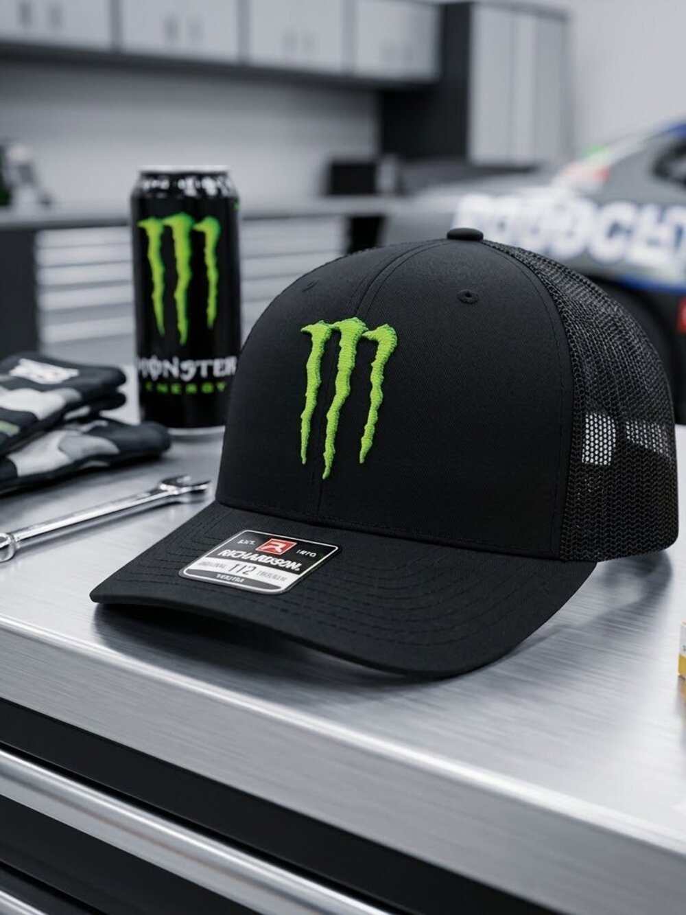 YOUTH Retro Green Claw Hat Richardson 112 Black Neon Mesh Moto Snapback Racing